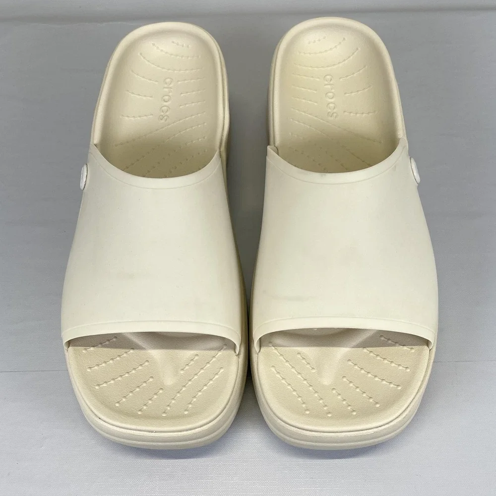 Crocs Skyline Slides Womens Size 7 Cream Platform Wedge Sandals Slip On Shoes